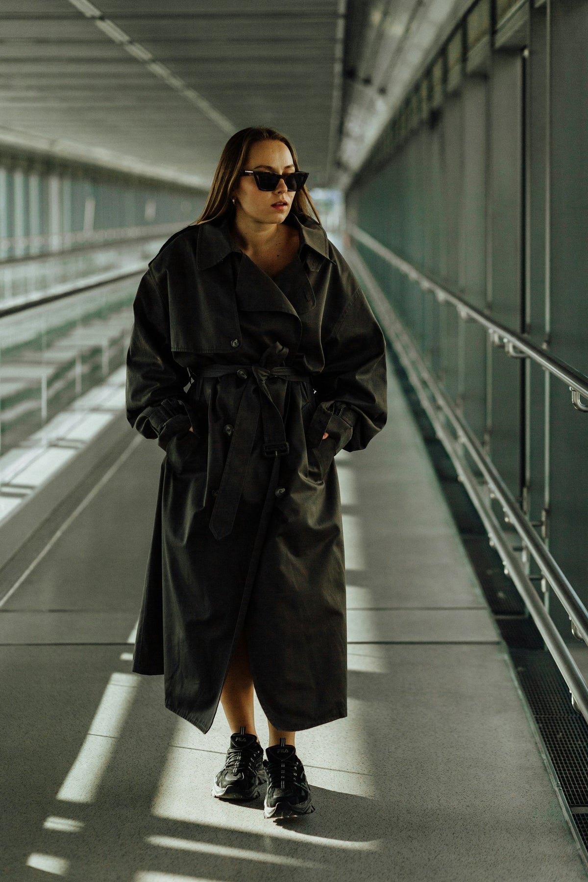 Belted Trench Coat in Black