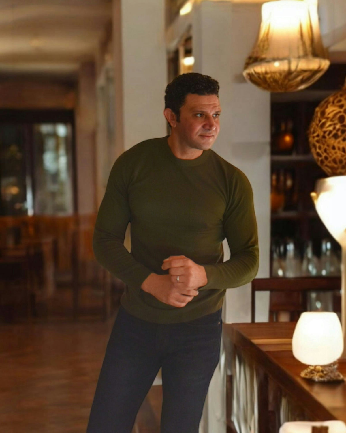 Merino Crew Neck in Olive