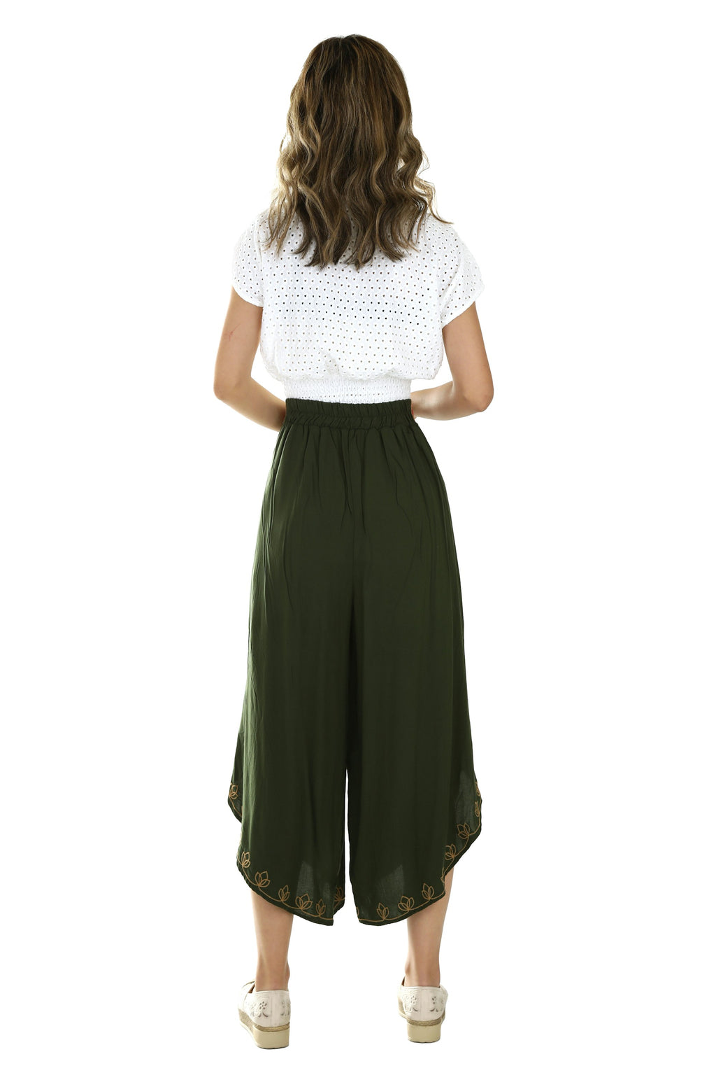Wide-Leg Cotton Trouser in Olive